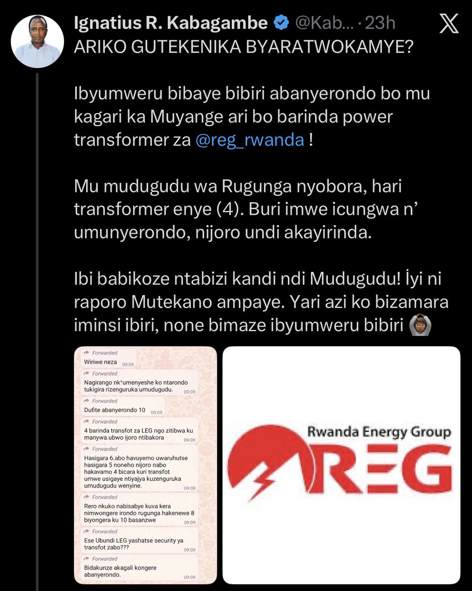 nikokuri11's tweet photo. Umutekano w’i miyoboro ucungwa na Reg, ifatanije na police na Rib. 
None x byagenzebite ngo umutekano w’i miyoboro ijye mu maboko yabaturage ? 

Icyo umuturage asabwa nukuguha amakuru mugihe abonye hari uwuyangiza. 

@reg_rwanda Kuyibungabunga no kuyikwirakwiza ni ibyanyu. https://t.co/PWjcpuMHP0