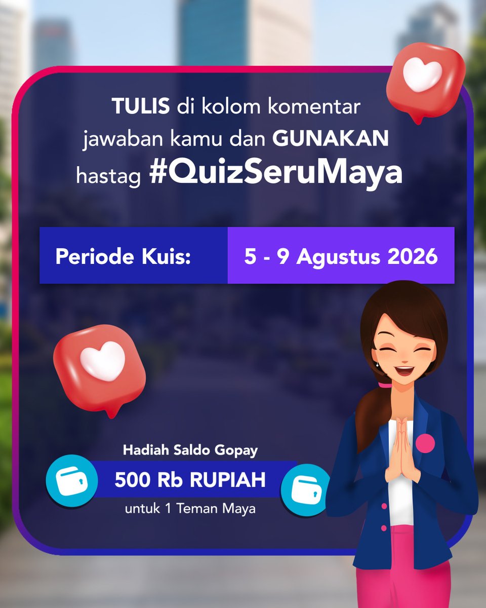 myXLCare's tweet photo. G I V E A W A Y LAGI!

Maya mau bagi-bagi SALDO GOPAY lagi nih!💸

Mau jadi salah satu yang beruntung? Gampang banget! Yuk ikutan #QuizSeruMaya sekarang juga👇 https://t.co/2sTr05qvCr