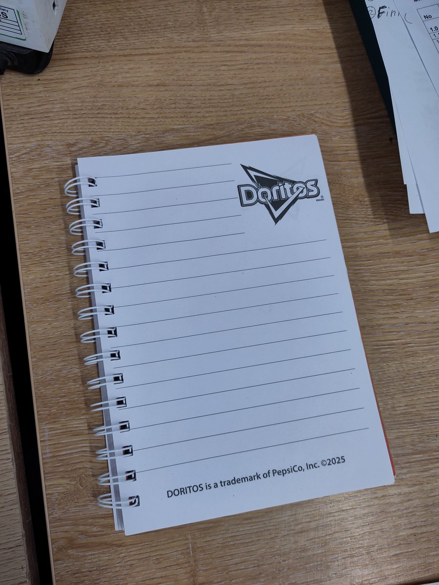 DLeniscran's tweet photo. Some blokes just walked into this meeting with a Doritos note pad https://t.co/BTg2Nn48qH