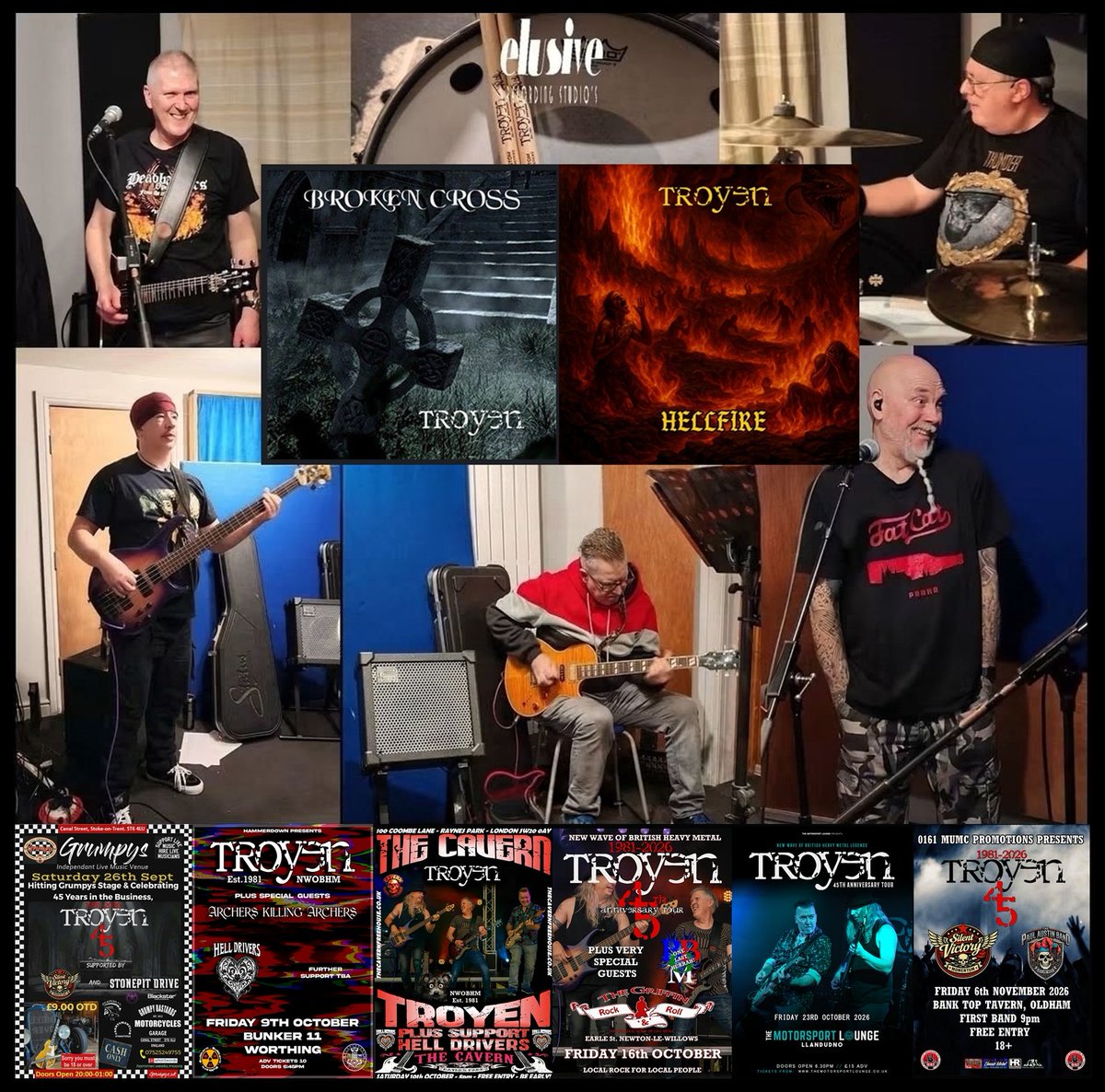 Troyen14's tweet photo. We are working hard writing new material for release in a 2027. 'Broken Cross' and 'Hellfire' are almost ready to be played live. Will they make the sets in our 'Autumn 45Live Metal Mayhem' dates? #newtracks #nwobhmmusic #nwobhm #classicmetalrecords #suprememusiccreations https://t.co/j49fO0U76s