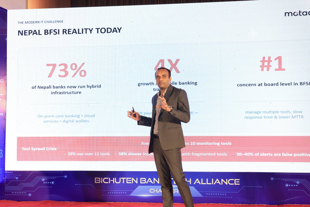 MotadataSystems's tweet photo. That is a wrap on the Banking Sector Round Table in Kathmandu.
Thank you to Broadworld and to every banking and IT leader who joined the conversation on running monitoring, correlation, and service management on one platform.
#Motadata #BFSI #Observability #ITSM https://t.co/Em4ZgfkrrX