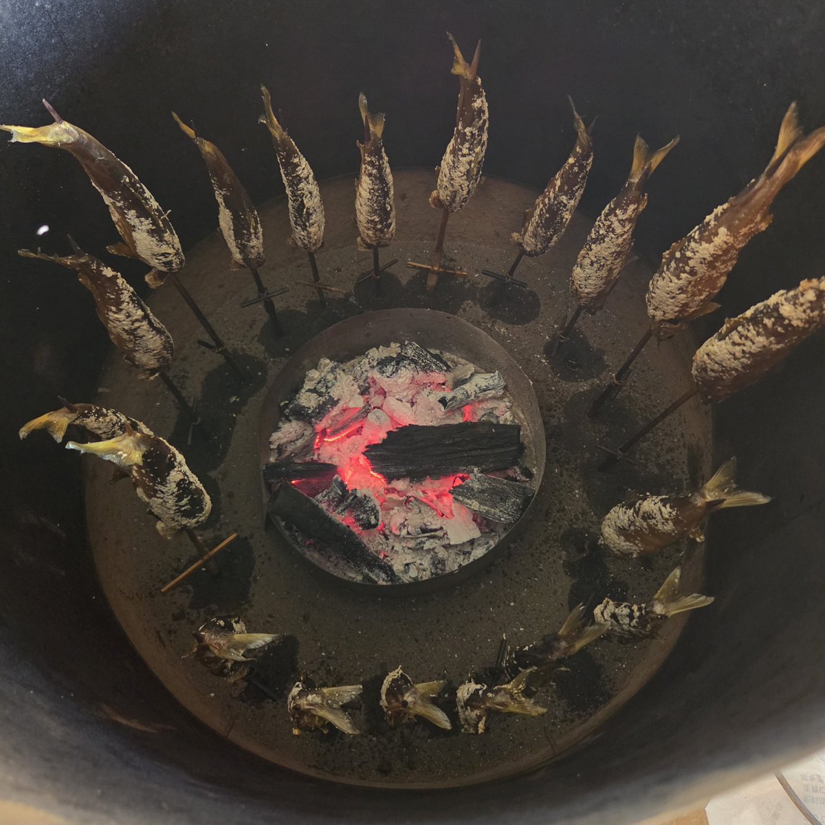 yanma0318's tweet photo. 炭火で 鮎の塩焼き〜(  ˙꒳​˙  )
うんまいんだなぁ〜これが https://t.co/dFZ4qyplcs