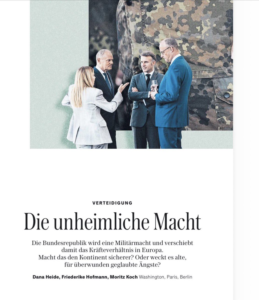 ArnoGottschalk's tweet photo. Das Unbehagen über Deutschlands militärischen Machtzuwachs wächst bei unseren Nachbarn. Das ist keine bloße historische Empfindlichkeit: Wenn Deutschland finanziell und militärisch davonzieht, entstehen neue Abhängigkeiten und Rivalitäten – und damit Risiken für den europäischen Zusammenhalt. Mehr deutsche Macht ist nicht dasselbe wie mehr europäische Souveränität. Das ganze Projekt, politische Macht durch militärische Stärke zu gewinnen, ist ein Irrweg.

Quelle Artikel und Foto: @handelsblatt