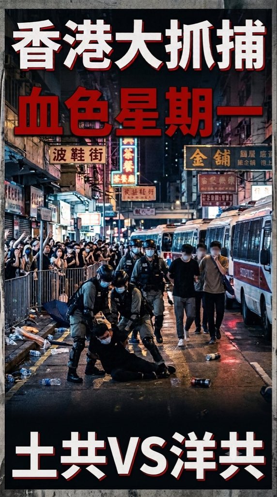 Unvax7's tweet photo. 💥独家爆料：8.3星期一，中共从香港抓捕大批官员、银行高管、富商......的家属。出动数百台车辆，被称为“血色星期一”！

中共的绞肉机正在疯狂运转！ https://t.co/jhqTyIQ8Pj