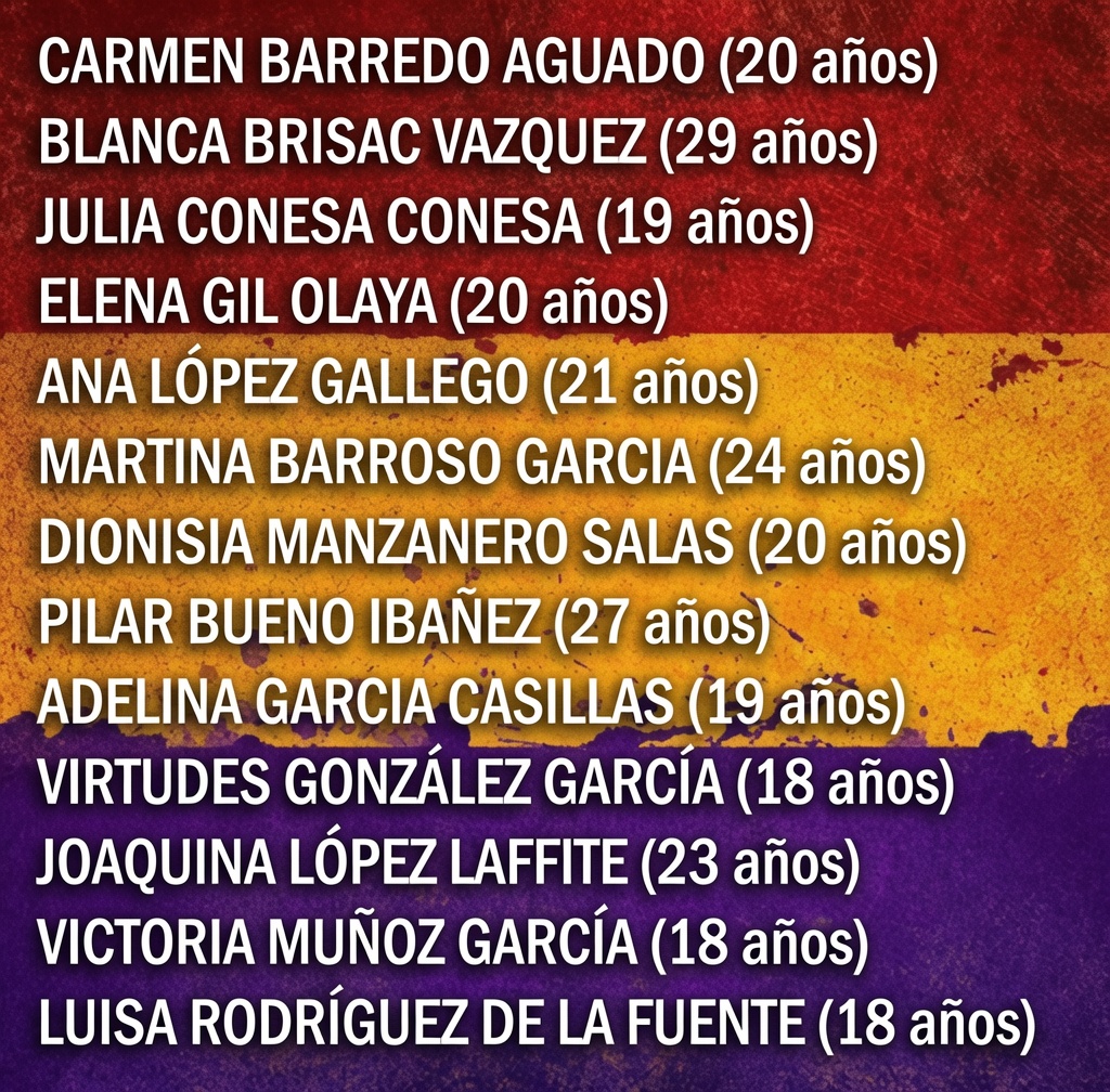 ecorepublicano's tweet photo. Hoy se cumplen 87 años del fusilamiento de las Trece Rosas. Su dignidad, coraje y sacrificio siguen inspirando la defensa de los valores republicanos. https://t.co/2hpjHSnVht