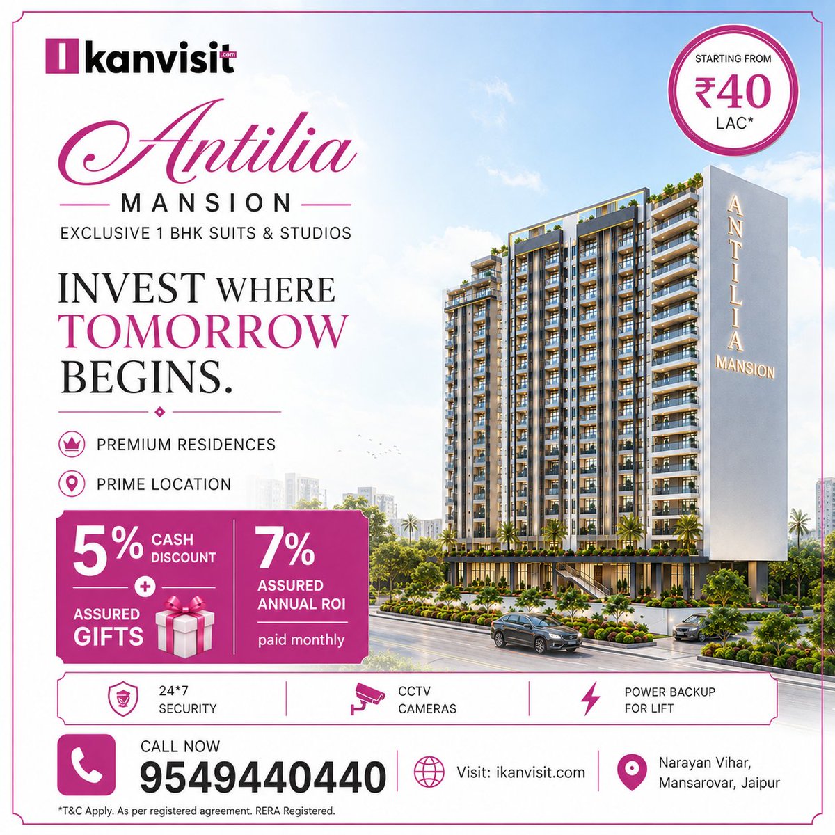 ikanvisit's tweet photo. Smart Real Estate Returns at Antilia Mansion 📈
Secure a luxury studio or 1 BHK in Jaipur starting at ₹40 Lac* !
🎁 Exclusive https://t.co/1yYFcal5ov Offer
5% Cash Discount &amp; Assured Gifts on bookings
via https://t.co/1yYFcal5ov
📞 9549 440 440
🌐 https://t.co/1yYFcal5ov
*T&amp;C . https://t.co/8osiawdbVZ