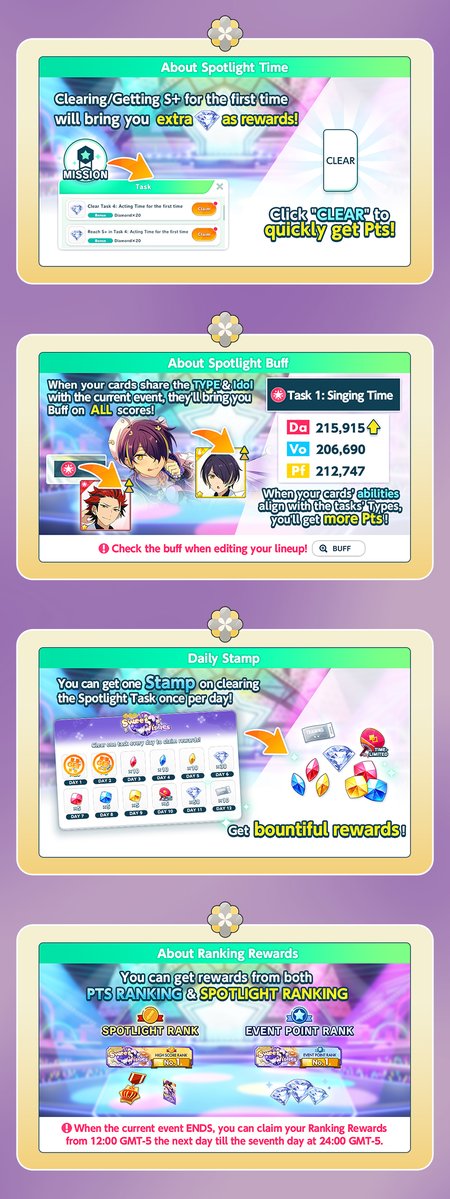 enstarsmusic_EN's tweet photo. Spotlight Time+ • Sweet Wishes will start soon!

⏰Time: 2026/08/08 12:00 PM ~ 08/19 10:00 PM (GMT-5)

⭐️Clear Show Tasks to get Pt. Collect Pt to get the limited event card and other rewards!

Please refer to the in-game notice for details.

#EnsembleStarsMusic https://t.co/9GoqrAC7W7