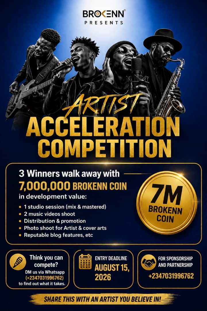 Brokenn_Hq's tweet photo. Think you’ve got what it takes? 👀

BROKENN is giving 3 artists a ₦7,000,000 career boost.
Studio session, Music Video, Distribution + More.

Applications : 30
Spanning : Lagos state 
Entry: ₦1000
Apply by Aug 15 👉 https://t.co/i6GX0lFrKE

#BROKENNNextUp #LagosMusic https://t.co/8wb2CC9csr