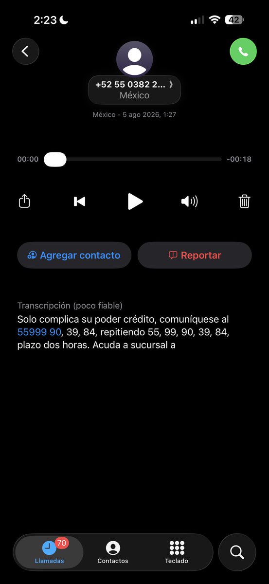TexEscucho's tweet photo. Estimados @CondusefMX  he estado recibiendo llamadas DE MADRUGADA por parte del jurídico de @BancoAzteca buscando a otra persona YO NI SI QUIERA TENGO CUENTA EN BANCO AZTECA!! Quiero denunciarlos! Vean la pinche hora! Ahorita son 02:30 AM! https://t.co/bhKQHchIka