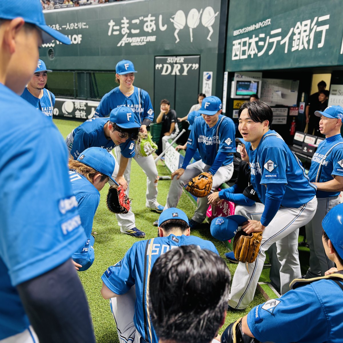 FightersPR's tweet photo. 本日の声出しは山縣秀選手！

「僕は約１カ月ぶりのスタメンですが、毎日スタメンだと思って準備してきました。みなさんもそうだと思うので、準備してきた成果を出し切りましょう！」

#ドミれ 
#lovefighters https://t.co/YSsRnYWNi7