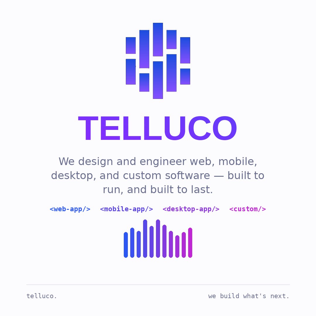 tellucolimited's tweet photo. Excited to share what we've been building at TELLUCO 🚀

We design and engineer software across every surface, web, mobile, desktop, and fully custom.

A quick look at what we do 👇 https://t.co/f8fXWvpuZx