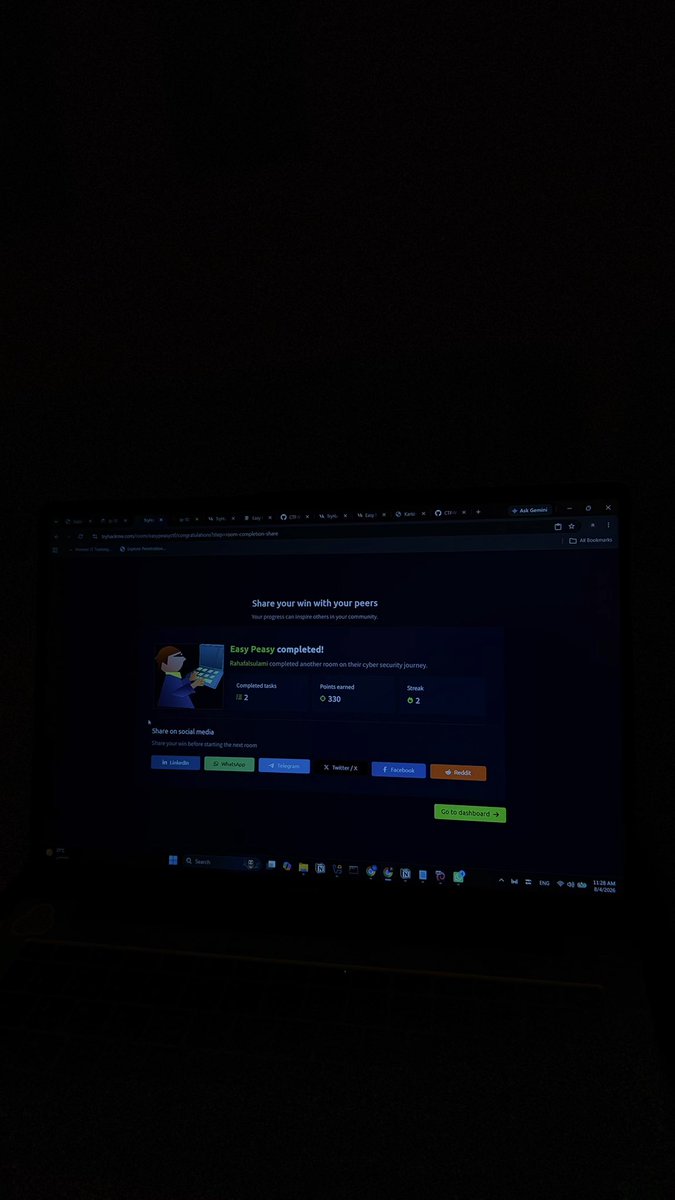 RaHaFsul24's tweet photo. منجزات اليوم 
رومات TryHackMy 
✅Blue
✅Kenobi
✅RootMe
✅Bounty Hacker
Simple CTF ✅ 
وجاني شي رهيب وقوي بشاركم فيه الايام الجايه باذن الله 
الحمدلله دائماً وابداً https://t.co/worCWATeIN