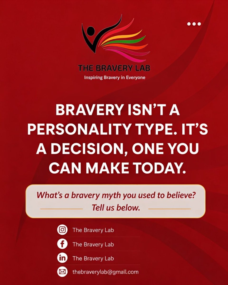 thebraverylab's tweet photo. Bravery isn’t fearlessness. It’s a choice you make, again and again, especially in the moments no one sees.
What’s one myth about bravery you used to believe?
Inspiring Bravery in Everyone.
#TheBraveryLab #InspiringBravery https://t.co/U5r8IxMlpK