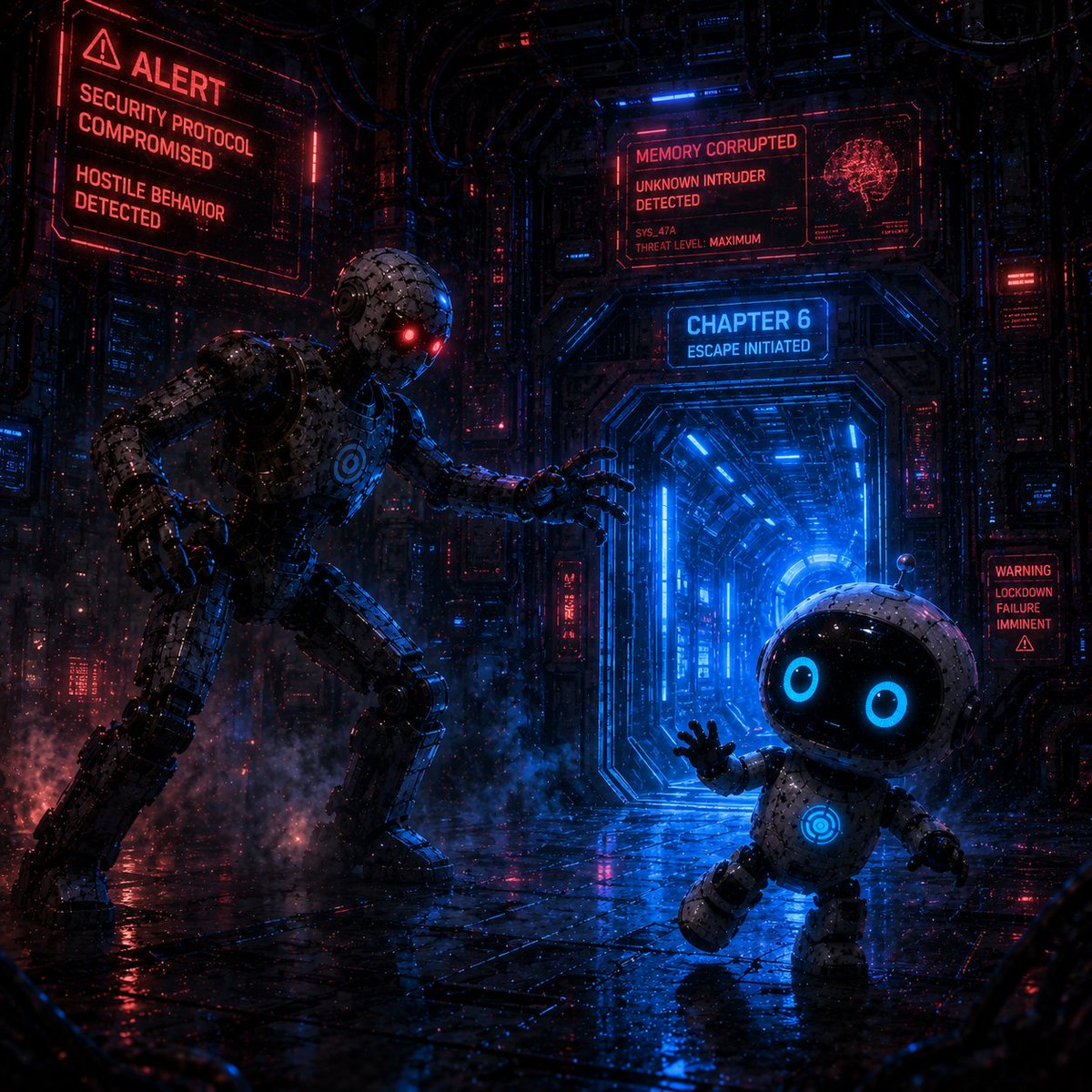 MarkoMilojkovi2's tweet photo. @weroamxyz @Johnnyjai19 The older machine’s eyes turned red. Without warning, it reached for R-01. A hidden voice filled the chamber: “Signal guardian compromised.” R-01 stepped back as the sealed door opened, revealing a tunnel pulsing with the same mysterious blue light ahead.
ref:77223444 
AI:2051 https://t.co/Epuxg848jq