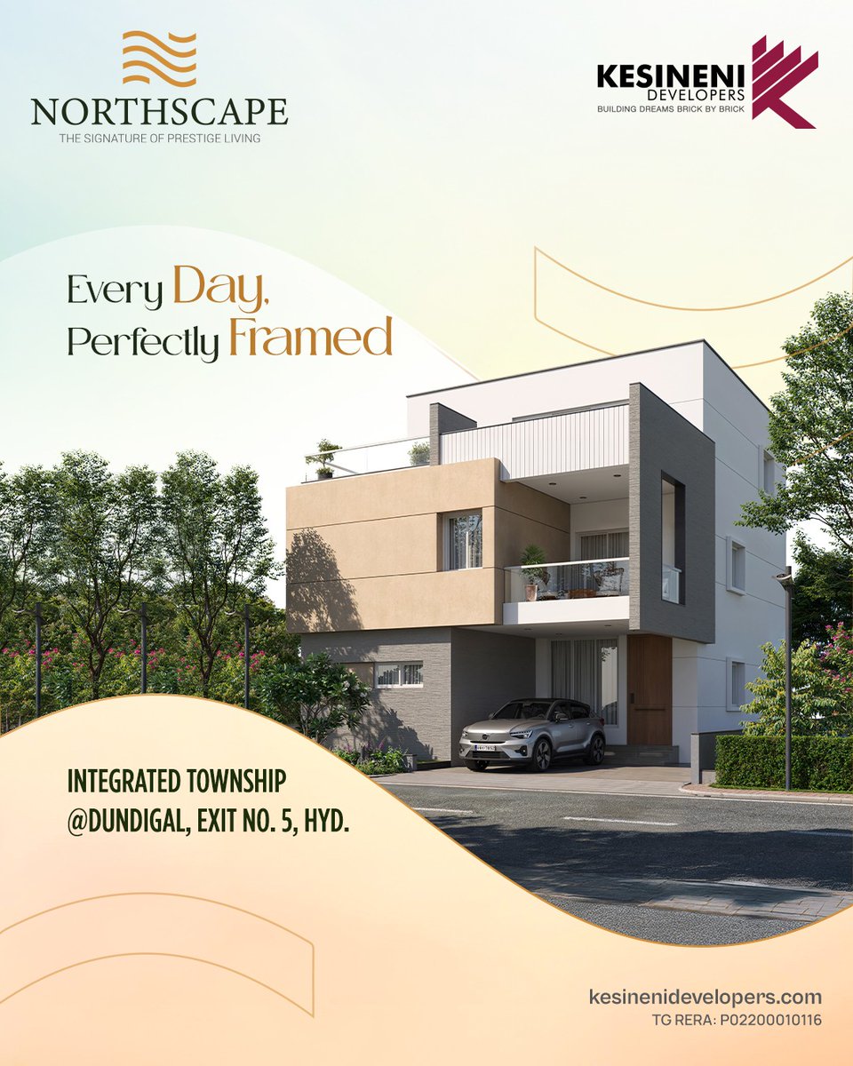 KesineniDev's tweet photo. At Northscape, every frame holds a memory, and every day becomes a masterpiece.

📍 Integrated Township | Dundigal, Exit No. 5, Hyderabad.

📞 79938 75666

#KesineniDevelopers #Northscape #Hyderabad #HyderabadRealEstate #HyderabadHomes #Dundigal #RealEstate #RealEstateIndia https://t.co/0LVNkPekQH