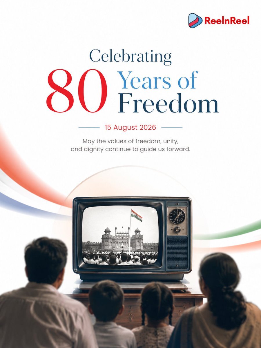 reelnreel's tweet photo. Celebrating 80 years of India’s freedom.

May the values of freedom, unity, and dignity continue to guide us forward.

Happy Independence Day.

#IndependenceDay2026 #80YearsOfFreedom #India #JaiHind #ReelnReel #HappyIndependenceDay https://t.co/H8PjQ6mU6Z