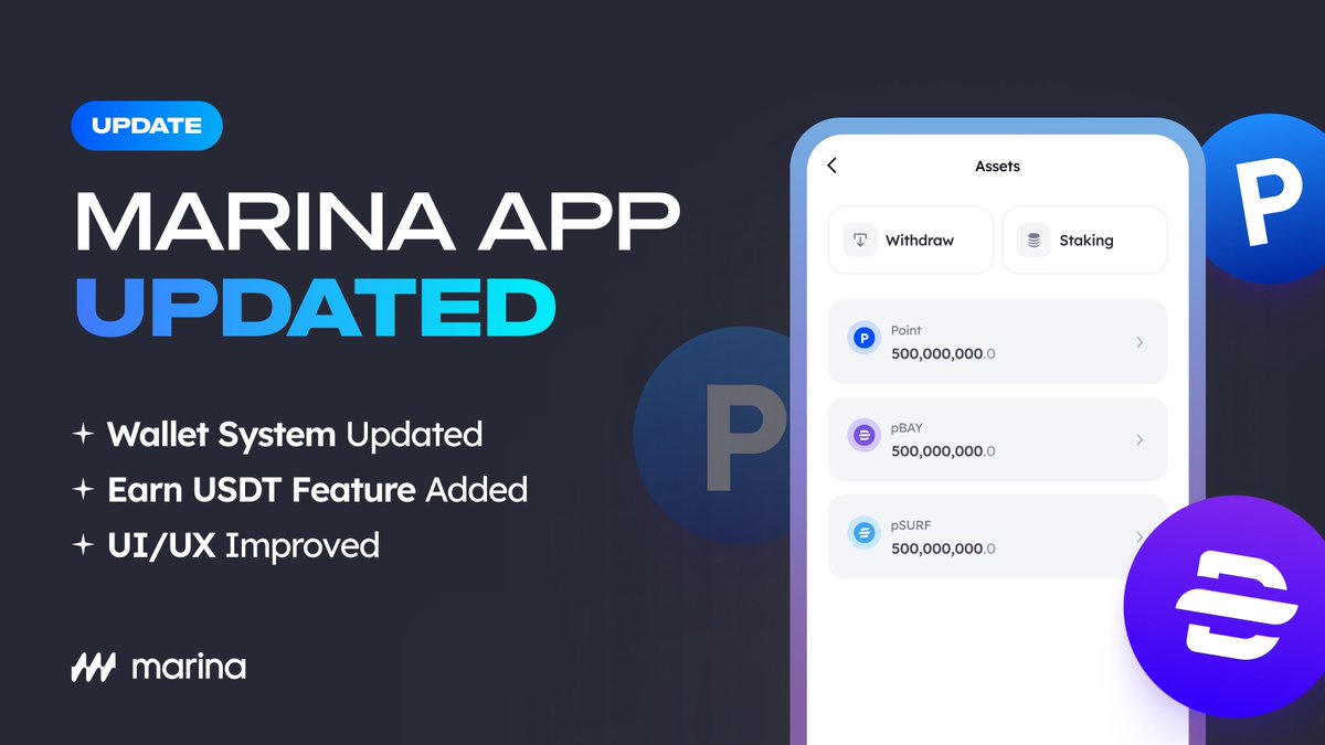 MARINA_PROTOCOL's tweet photo. 🌊Marina Protocol App Updated

✅Wallet System Updated
✅Earn USDT Feature Added
✅UI/UX Improved

⚡️The Wallet system has been updated and optimized to fix previous connection issues for a smoother experience.

👀Regarding Token Conversion Season 2:
A major event is underway that requires temporarily holding the circulating supply. Stay tuned.