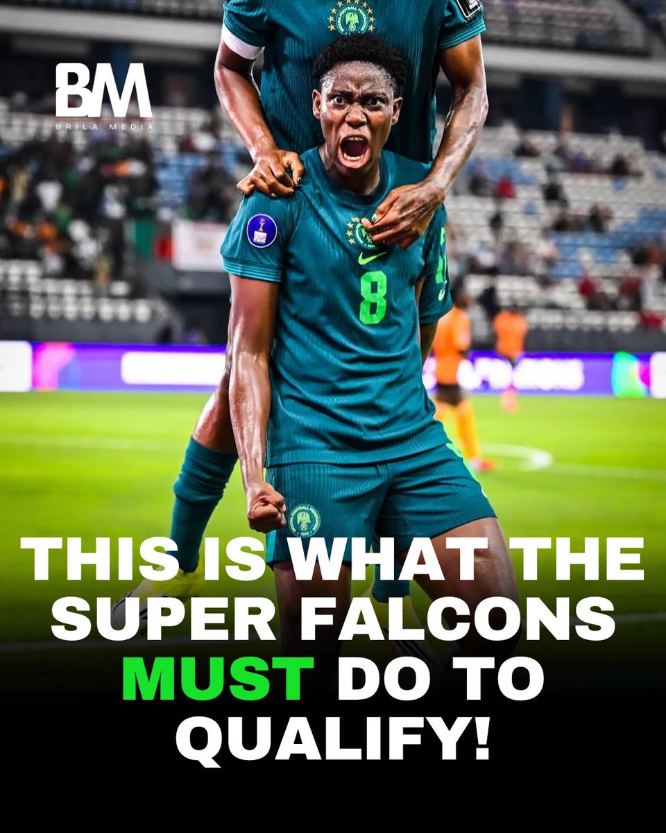 Brilamedia's tweet photo. 🚨🇳🇬 𝐄𝐗𝐏𝐋𝐀𝐈𝐍𝐄𝐃: What the Super Falcons need to qualify.

Nigeria must beat Egypt.

If Nigeria, Malawi and Zambia all finish on 6 points, CAF will not use overall goal difference first.

Instead, CAF will only look at the matches played between those three teams:
✅ Points won against each other
✅ Goal difference in those games
✅ Goals scored in those games

Only if the teams are still tied after that will overall goal difference be considered.

In short, the Super Falcons’ first job is to beat Egypt. Then they’ll wait to see the result of Malawi vs Zambia to know if they finish top two or if the mini-table decides their fate. 🇳🇬💚