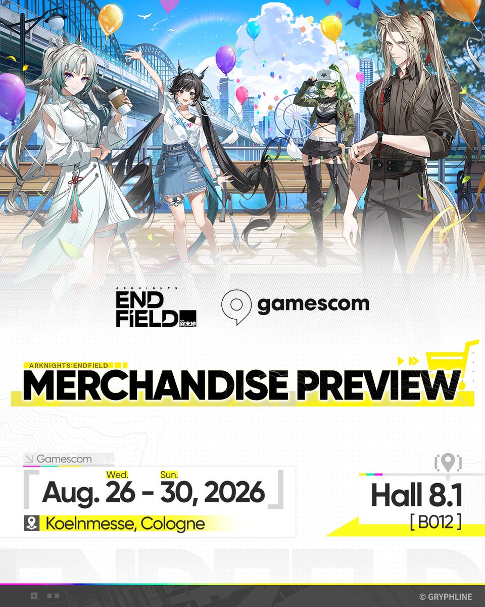 GLStore_EN's tweet photo. #Endfield gamescom Merch Reveal!

All-new themed merch is here, plus purchase bonuses and check-in rewards!

Limited quantities. First come, first served. 

See you at Booth B012! #ArknightsEndfield‌ #GRYPHLINESTORE #Gamescom #EndfieldGC2026 https://t.co/tgPkUjKtFG