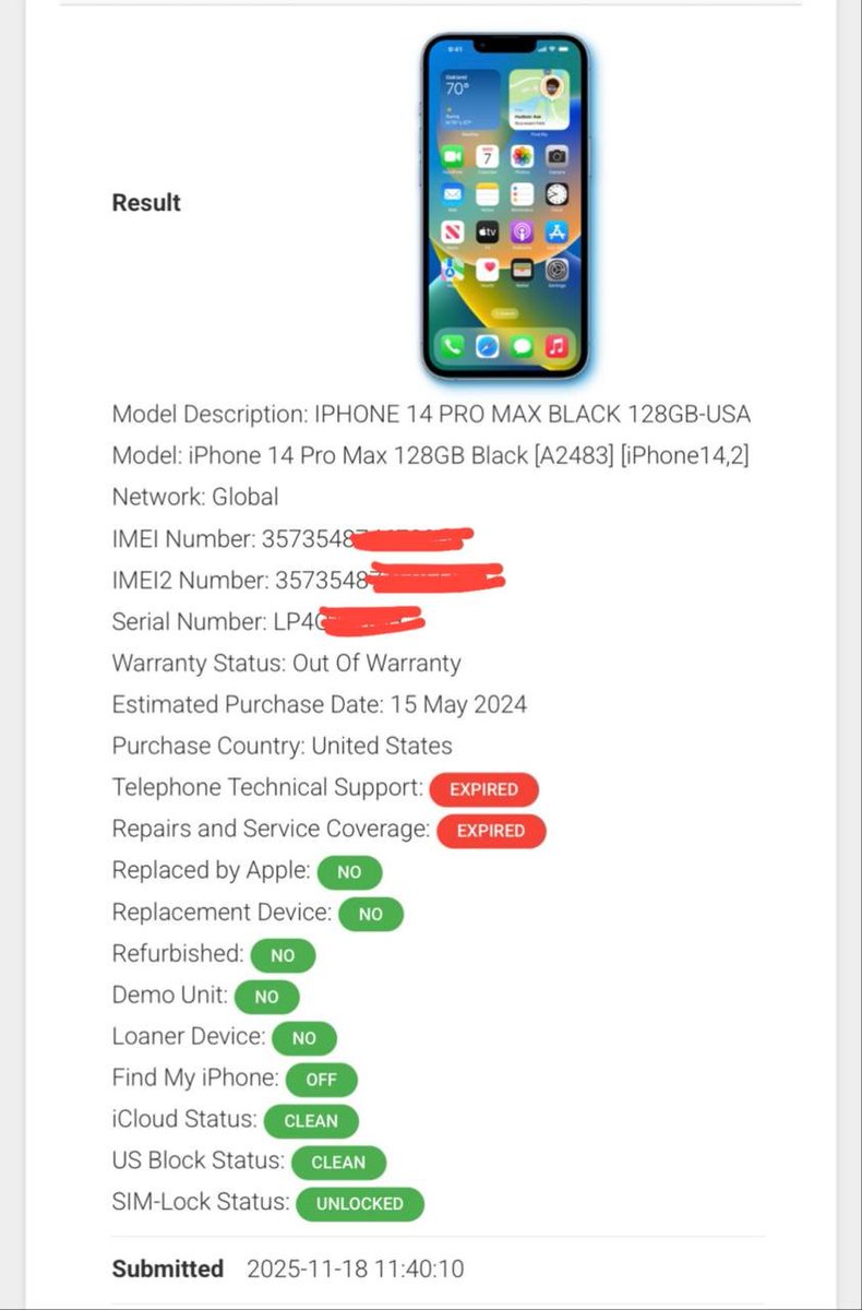 ios_techsupport's tweet photo. iPhone 14 PRO Max Unlocked successfully
Done today
Status Now
Carrier Unlocked
FMI OFF
US Block Status Clean
Completion time 2 to 3 days
iPhones, iPad , MacBook and iwatch
All services Available
#iphone14promax #FMI #icloudlock #activation #howto https://t.co/53MHPw9y6B