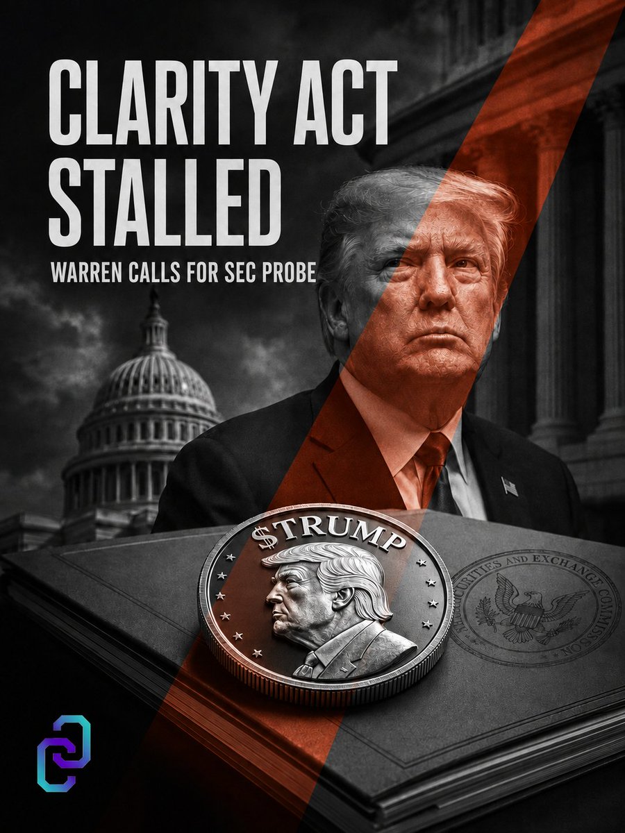 ChainReporters's tweet photo. 🚨 The $TRUMP memecoin controversy is stalling the CLARITY Act. Senators Warren and Blumenthal want the SEC to investigate, citing an alleged $3.8B in investor losses. The ethics fight over officials’ crypto holdings now threatens a major US crypto bill.

#ChainReporter https://t.co/uMOqGWJ6lG
