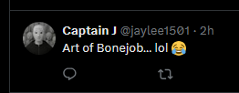 jordanfullport's tweet photo. This new brainrot gif has over 4mil views in a day, and its funny asf.

Everyone in the comments is calling it a bonejob

It's time we sent something simple and funny and with the state of the trenches currently it seems a lot of people like handing out bonejobs with the "trade wallets not narratives" mindset
https://t.co/yTqh22N9jP