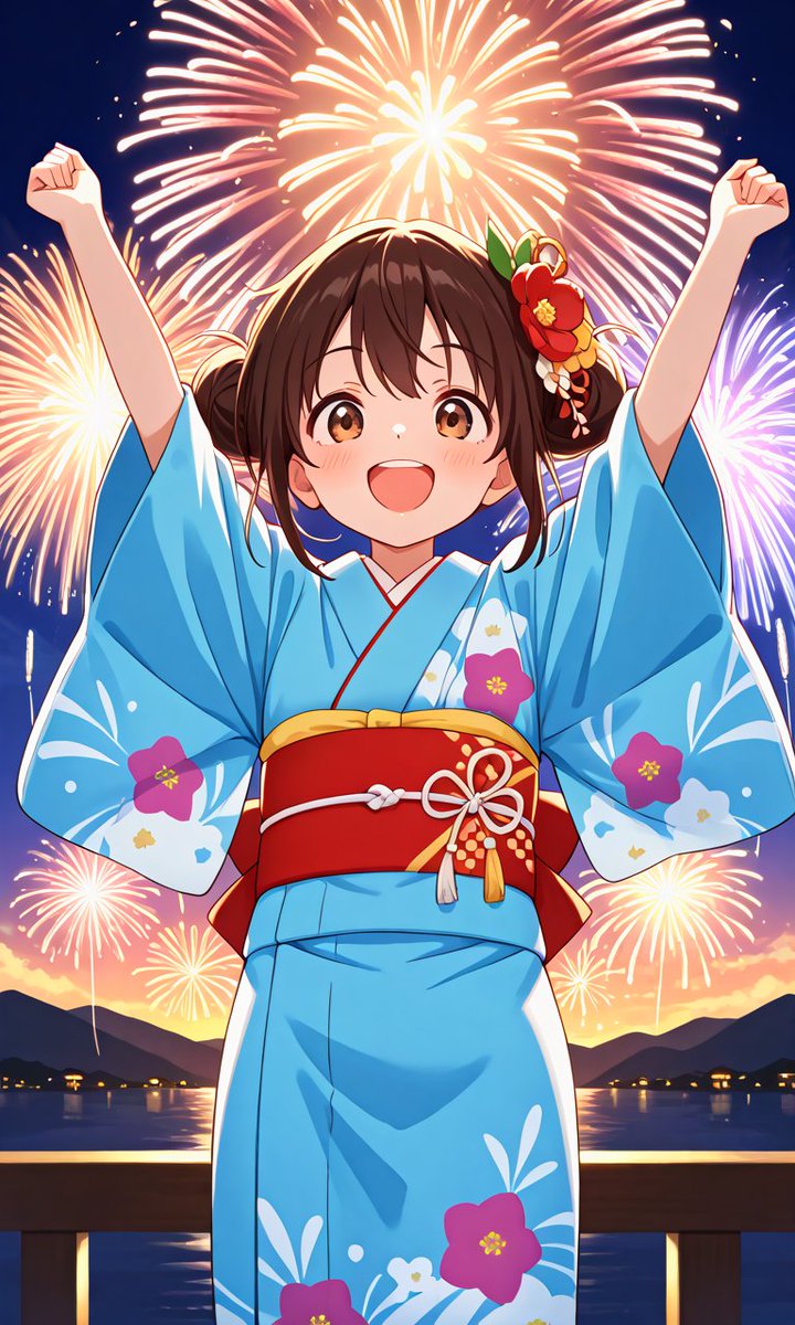 kazu_roll's tweet photo. 打ち上げ花火だ〜！🎆
夏祭り、楽しいね！🎵
#AIイラスト #PixAI https://t.co/Ukk7IAeqKG