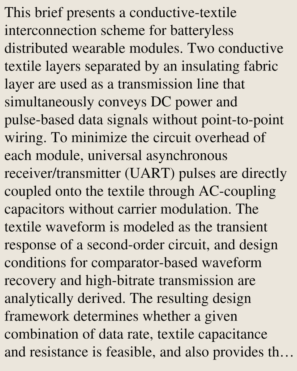 SignalPapers's tweet photo. UART for Wearables (U4We): DC Power and Carrierless Signal Transfer over Conductive Textiles

Akihito Noda
https://t.co/8L6jZPUXCV [𝚎𝚎𝚜𝚜.𝚂𝙿 𝚌𝚜.𝙷𝙲] https://t.co/UwCtGXXCHh