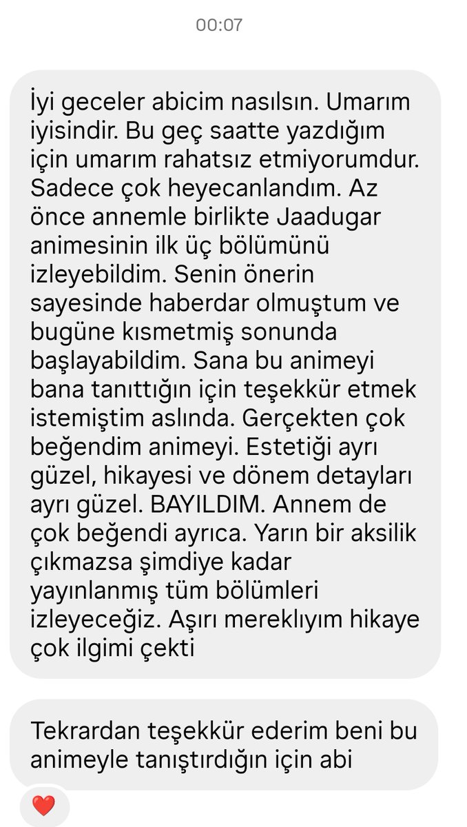 ihsanyeniceri23's tweet photo. Dün gece böyle tatlı bir mesaj aldım 🥹

En sevdiğim şey insanların aileriyle beraber güzel zaman geçirmesine vesile olmak.

Bu animeyi ülkeye yayıcam, kararlıyım. https://t.co/Q986VMq4Ql