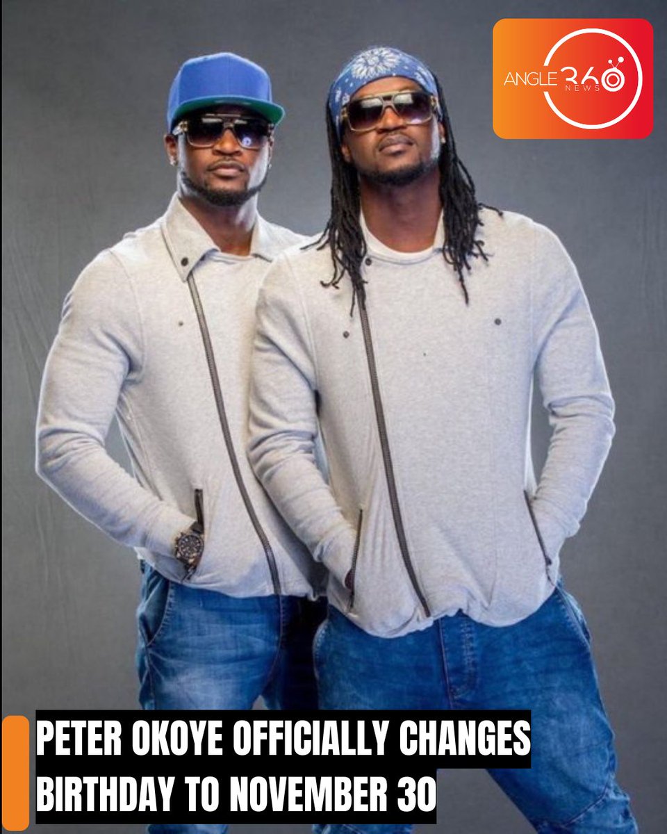 angle360news's tweet photo. Nigerian music star Peter Okoye has officially changed his birthday from November 18 to November 30, ending the date he previously shared with his twin brother.

#PeterOkoye #Psquare #EntertainmentNews #CelebrityNews #Nigeria https://t.co/S5sEZ0svBz