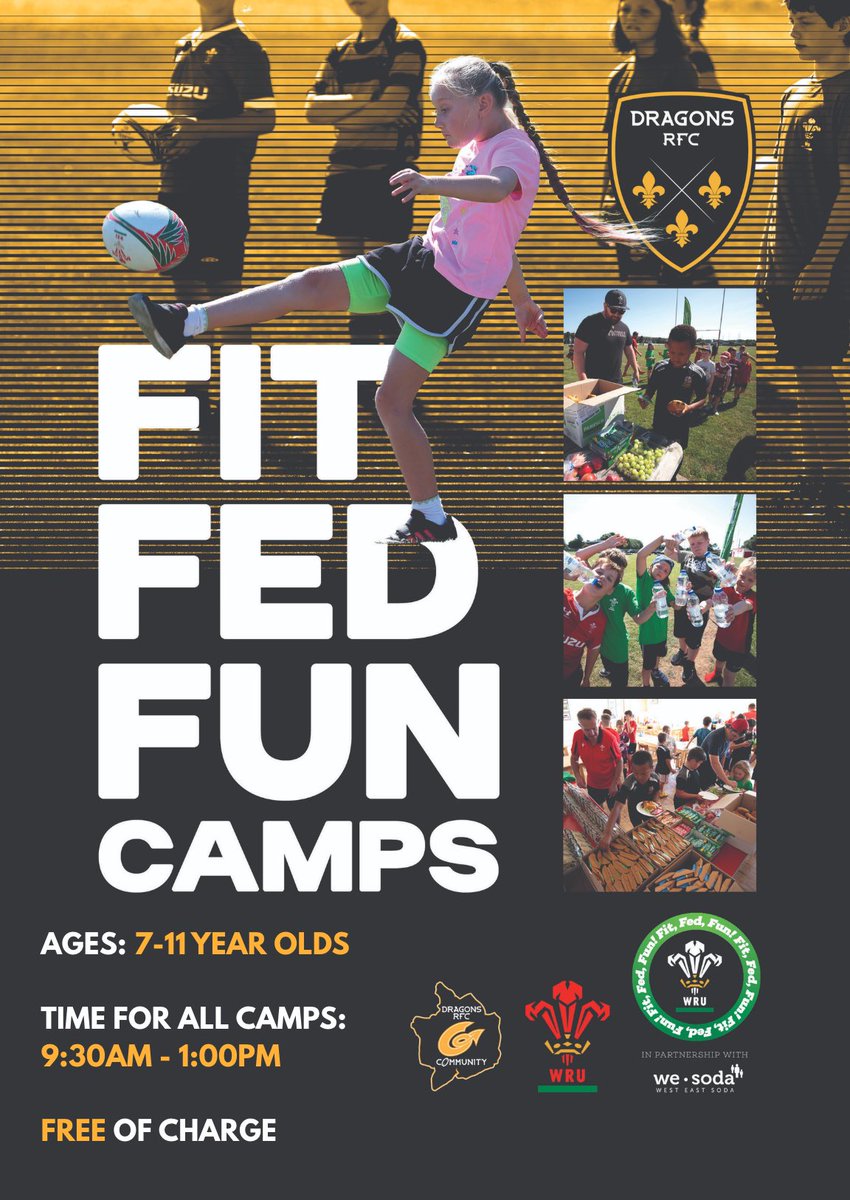 DRA_Community's tweet photo. 🐉𝗖𝗢𝗠𝗠𝗨𝗡𝗜𝗧𝗬 | Free Fit, Fed &amp; Fun multi sports camp
We have spaces on our #WRUFitFedFun camp 
at the following venues (ages 7-11)
11th Aug- KING HENRY SCHOOL ABERGAVENNY
@RFCLlanhilleth 
12th Aug- MAINDEE PRIMARY
14th Aug - TREDEGAR PARK PRIMARY
Link in comments https://t.co/tNT1akK8K7