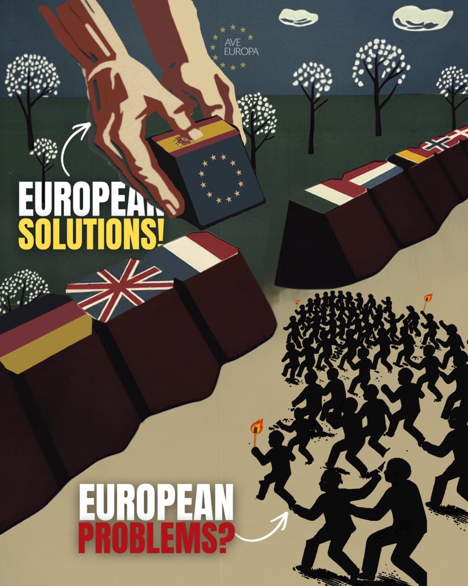 AveEuropae's tweet photo. There is only one solution to prevent hostile countries from using migration to destabilise Europe, whether in Ceuta or Eastern Europe:

Secure and militarise Europe’s external borders.

This is the only way to stop Russia and Morocco from weaponising migration against us. https://t.co/84FDWT5Yca