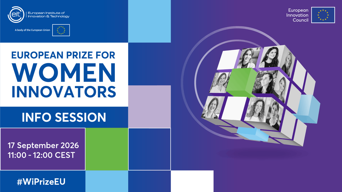EUeic's tweet photo. Save the date for the #WiPrizeEU Info Session!

Together with @EITeu, we are hosting an info session that will cover:

🏆 the application and award procedures
🏆 a testimonial from a winner
🏆 tips on preparing applications

Learn more and register now: https://t.co/V5IAghghzf https://t.co/etMtf1RS8D