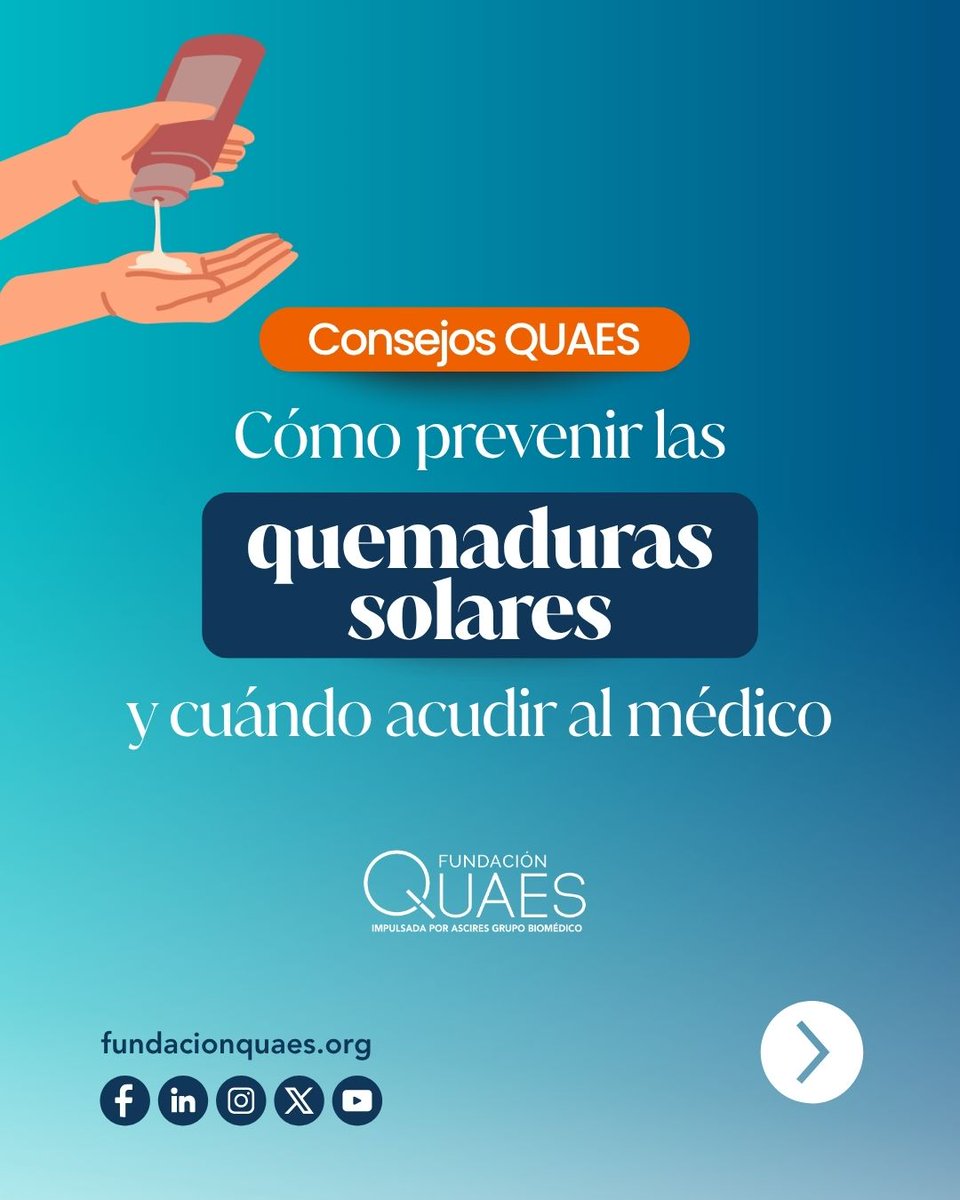 FQuaes's tweet photo. Las quemaduras solares dejan huella. Según los últimos datos de la AECC, más de 20.000 personas se ven afectadas por cáncer de piel en España, una enfermedad cuya incidencia continúa aumentando.

Proteger tu piel hoy también es cuidar tu salud del futuro.

#FundaciónQUAES #ConsejosQUAES #CáncerDePiel #Prevención