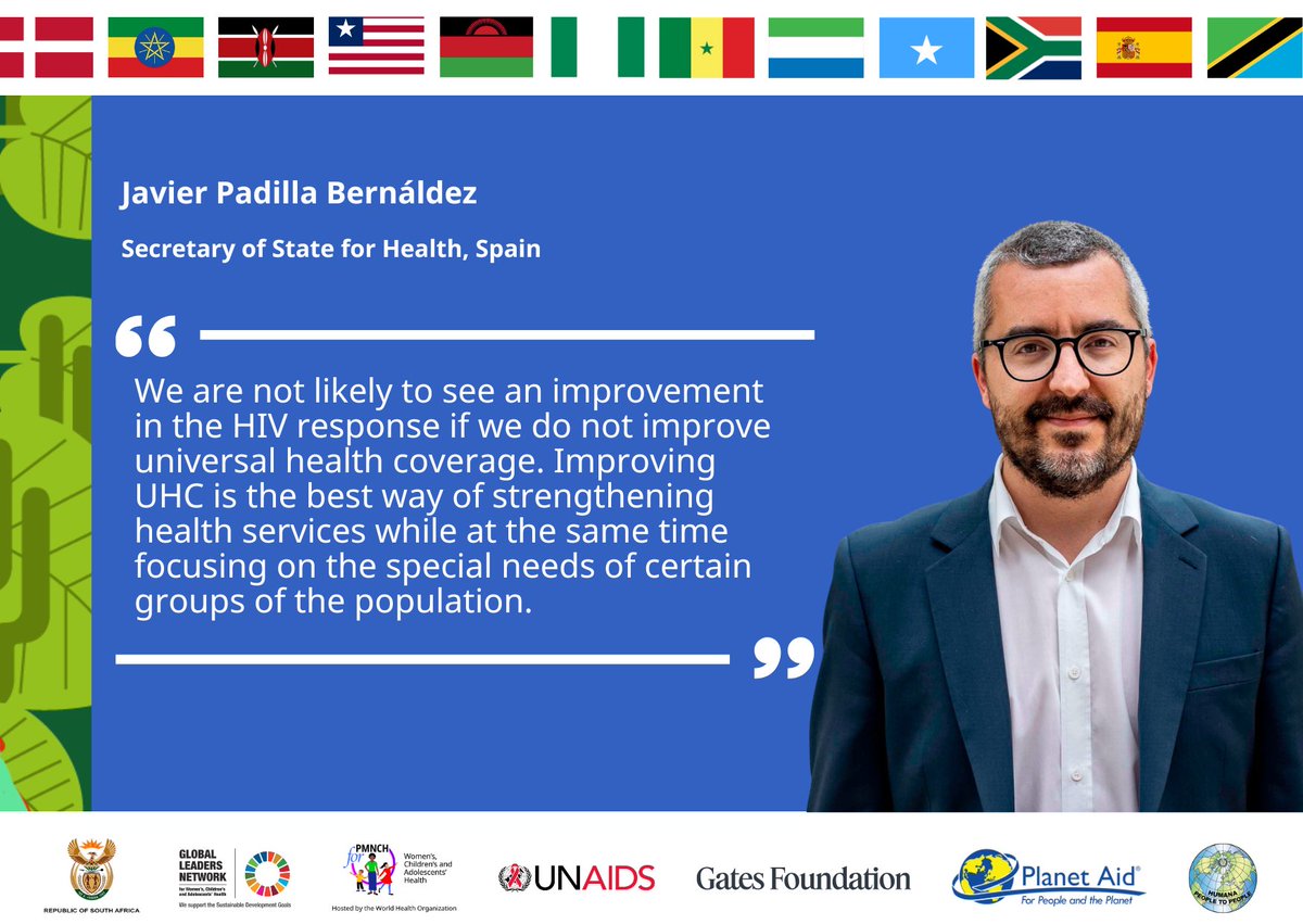 GLN_Community's tweet photo. "We are not likely to see an improvement in the HIV response if we do not improve universal health coverage. Improving UHC is the best way of strengthening health services while at the same time focusing on the special needs of certain groups of the population." — Javier Padilla Bernáldez, Secretary of State for Health, Spain

#RethinkRebuildRise #IAS2026 #AIDS2026 #WCAH #EndAIDS2030