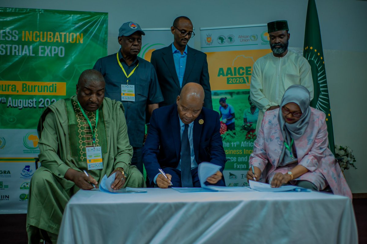 AAIN4Africa's tweet photo. AAIN and #AUIBAR have signed a Memorandum of Understanding at #AAICE2026 in Bujumbura, Burundi, strengthening collaboration to advance agribusiness incubation, innovation, entrepreneurship, youth employment and resilient agrifood systems across Africa. 
Together, 4 transformation https://t.co/HKaCkuZKa0