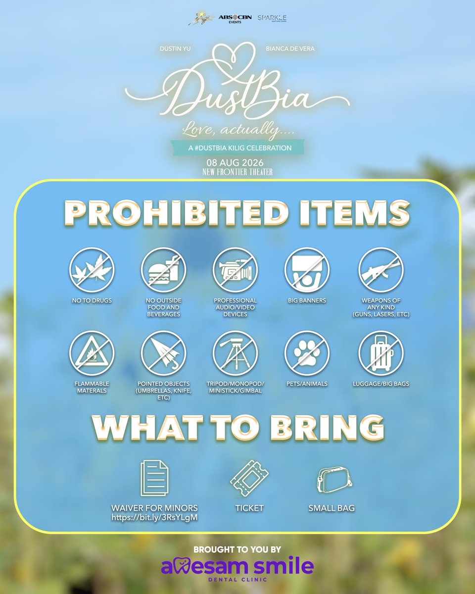 StarMusicPH's tweet photo. Tingin nga ng mga beautiful smiles, DustBia Nation? We're 3 days away til our Kilig Fan Concert celebration! 🥳💛

Plan your day ahead and be guided with these guidelines! ✨ See you on Saturday! 

FEW TICKETS LEFT‼️
BUY HERE: https://t.co/0k60pmFW98

#DustBia #ABSCBNEvents #DustBiaLoveActually