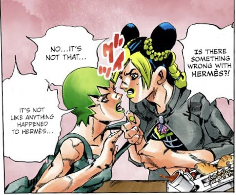 SOCornplate's tweet photo. Jolyne's cup is spilled when she is agitated about Ermes. https://t.co/FgRL2t6fLN