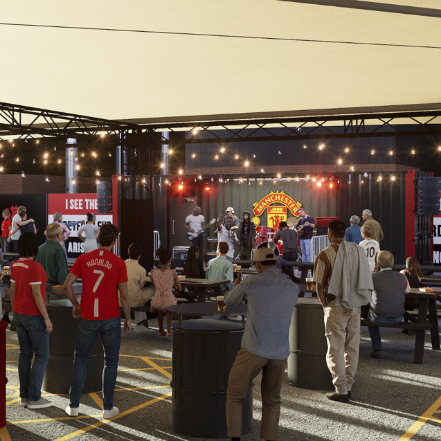 ManUtd's tweet photo. Introducing The Paddock, Old Trafford's first-ever permanent matchday fan zone 🏟️❤️‍🔥