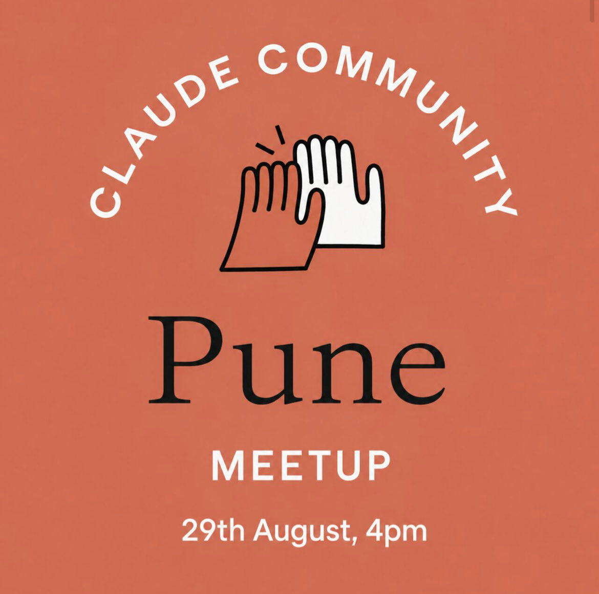 TheCoderShow's tweet photo. Pune pune puneeeee 🙌

You asked. You won.

Official Claude Community Meetup by Anthropic, Pune 

📆 29th August, 4pm

Registration link in the comments. 

What are you building with Claude? https://t.co/1O20tOZdrf