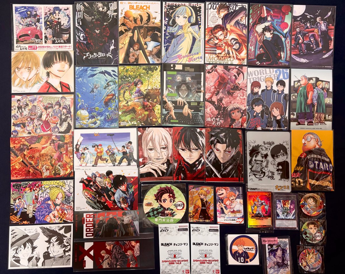 gnu3glasswindow's tweet photo. 【交換】
譲▶︎ジャンプショップ アニメイト特典 色紙 scfカード ナツコミ 等

求▶︎ 5枚目・異種カグラバチ
異種 極楽街 ネイ（身内分）

〈検索用〉ヒロアカ サカモトデイズ ハイキュー アオのハコ 呪術廻戦 鬼滅の刃 銀魂 魔男のイチ ワンピース Dr.STONE チェンソーマン ワートリ アオのハコ
↓ https://t.co/6rTpYrMfiA