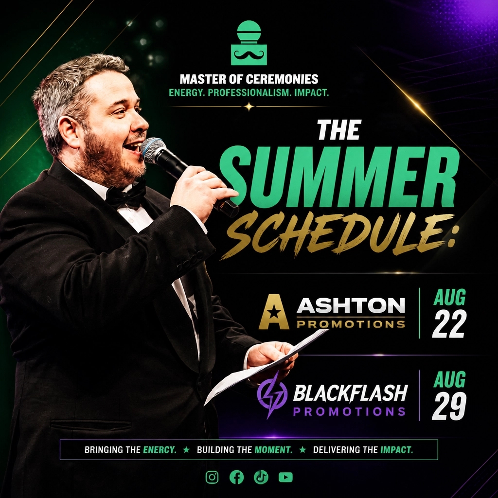 voiceofthevale's tweet photo. The summer schedule is locked in! Proud to deliver broadcast-standard MC services for Ashton Promotions (Aug 22) and BlackFlash Promotions (Aug 29). #InternationalMC #Boxing #ProBoxing https://t.co/3WidpzGEVq