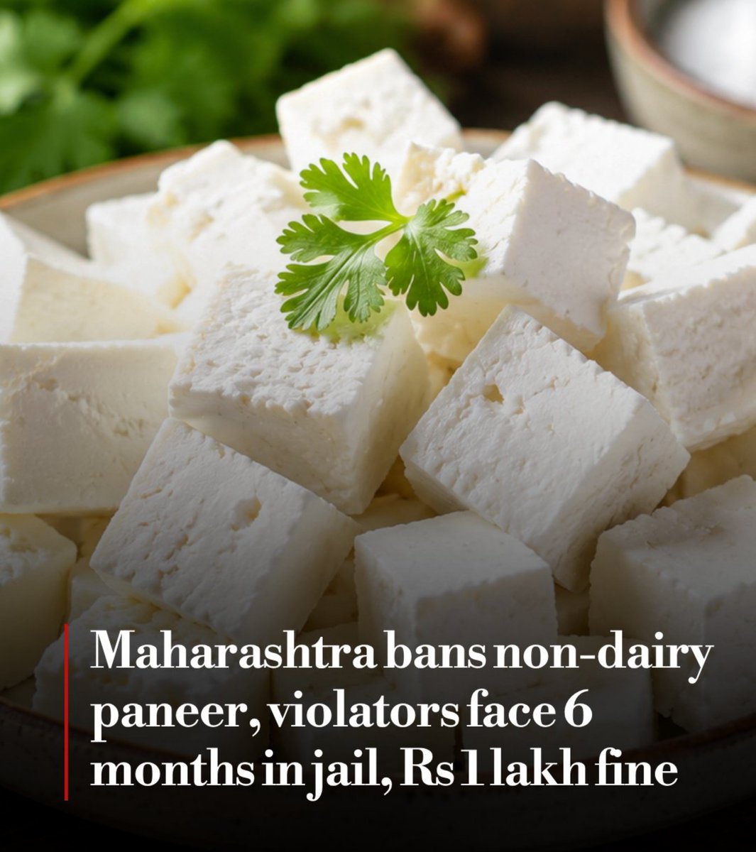 DigvijayMandlik's tweet photo. Maharashtra has bans the production and sale of analogue, or non-dairy, paneer across the state. 
#Paneer #Maharashtra #FDA https://t.co/exJzAQ1kMi
