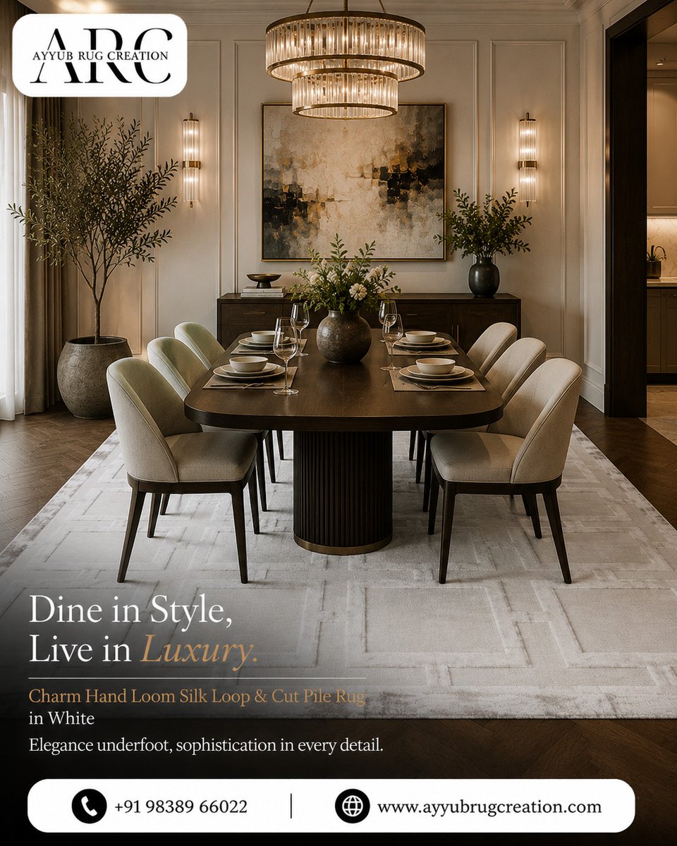 AyyubRug's tweet photo. Luxury That Elevates Every Space 📷
From a welcoming entryway and a sophisticated dining room to a serene bedroom and an inspiring study, the Charm Hand Loom Silk Loop &amp; Cut Pile Rug in White brings timeless elegance to every corner of your home. Expertly handcrafted with https://t.co/25JRQGJMuu