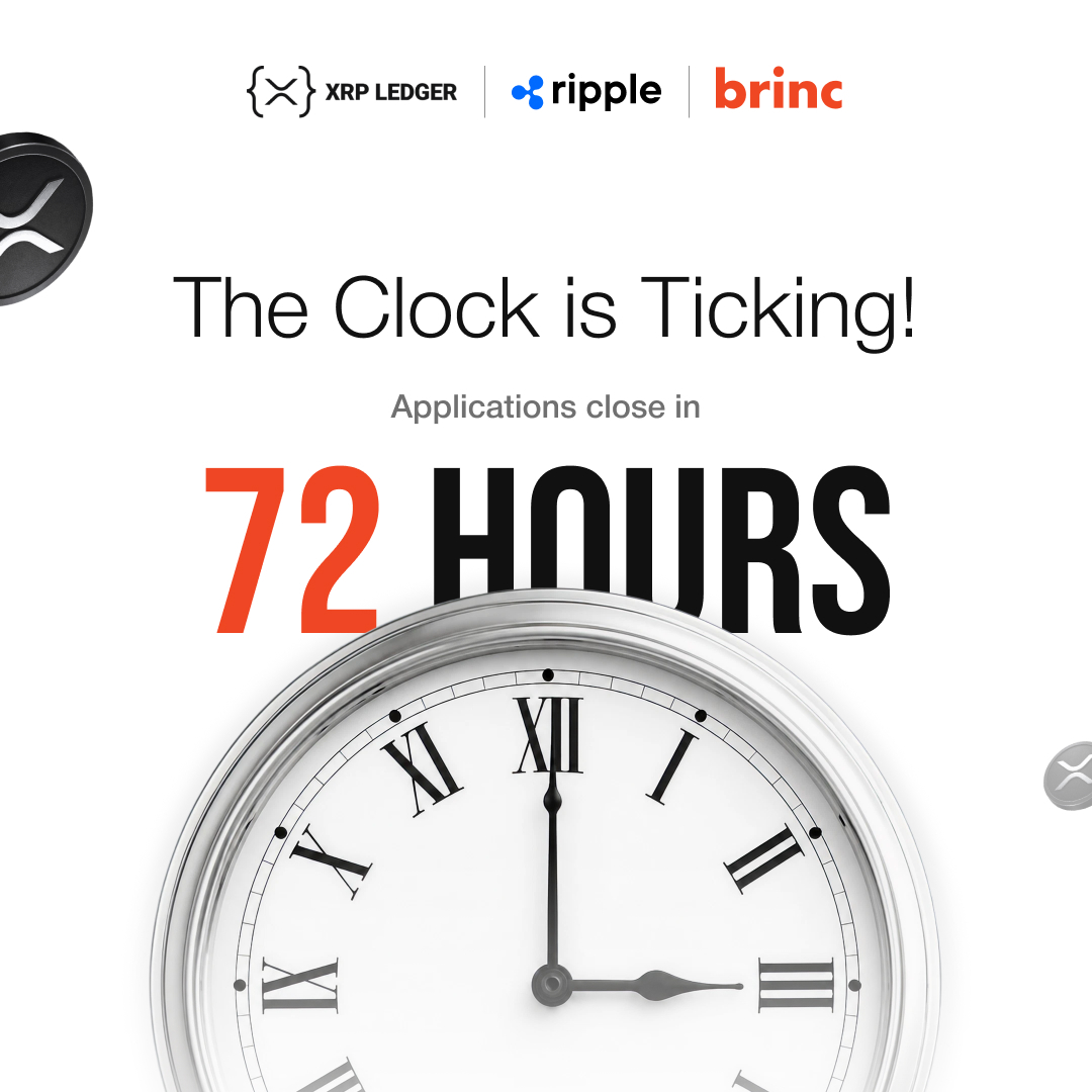 brincvc's tweet photo. ⏰ 72 hours left.

Applications for the Brinc and @Ripplexdev's Hong Kong Financial Innovation Program close in three days.

If you're building in payments, AI-powered finance, tokenization, digital assets, enterprise blockchain, or financial infrastructure, this is your opportunity.

Access mentors, strategic partners, investors, ecosystem support, and the opportunity to apply for non-dilutive grant funding.

Three days.
One application..

Apply now → [https://t.co/3HWRwzYvnc]