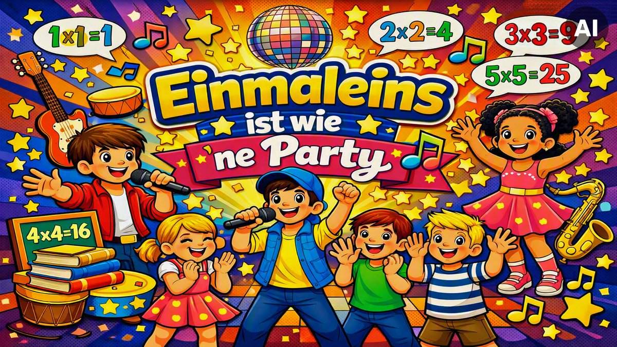 FrankJensAISong's tweet photo. #Einmaleins ist wie ’ne Party – Frank & Jens AI-Songs #Kinderlied #KidsMusic #BubblegumPop #FunkyKids
ein fröhlicher, funky Bubblegum‑Pop‑Song im 70er‑Kids‑Style – mit grooviger Bassline, punchy Drums, Handclaps, funky Gitarren. #Mathematik #Rechnen
https://t.co/TE1ggkkI21 https://t.co/0zMT34FVZw