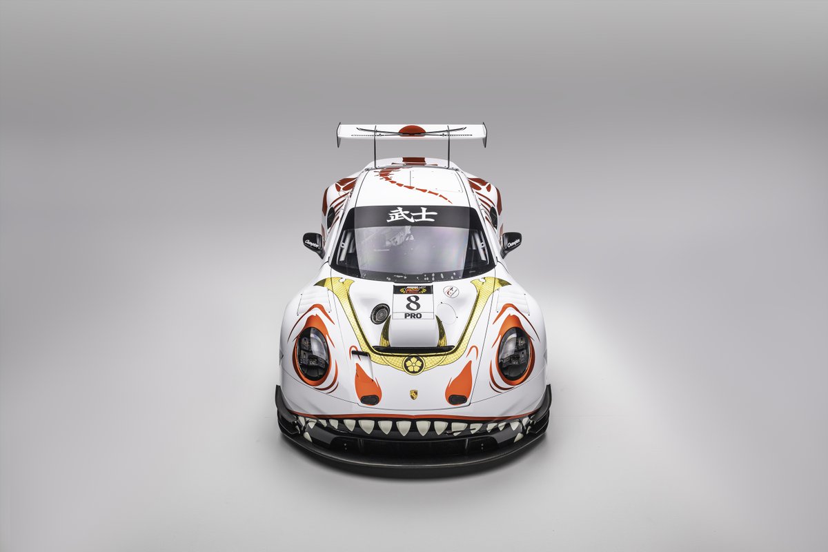 AORacingUSA's tweet photo. Meet Bushi Rex: the ancient samurai ancestor of Rexy, awakened for AO Racing's debut with @absolute_racing in the legendary Suzuka 1000km.  Taking the wheel of the No. 8 Porsche 911 GT3 R are @laurinheinrich_, @PicarielloCA, and @JAndlauer. 

Story: https://t.co/I4pi9pqoGS

⚪🔴 Bushi Rex merchandise is coming soon! Sign up for our Merch Newsletter: https://t.co/bgmVs5vlGL