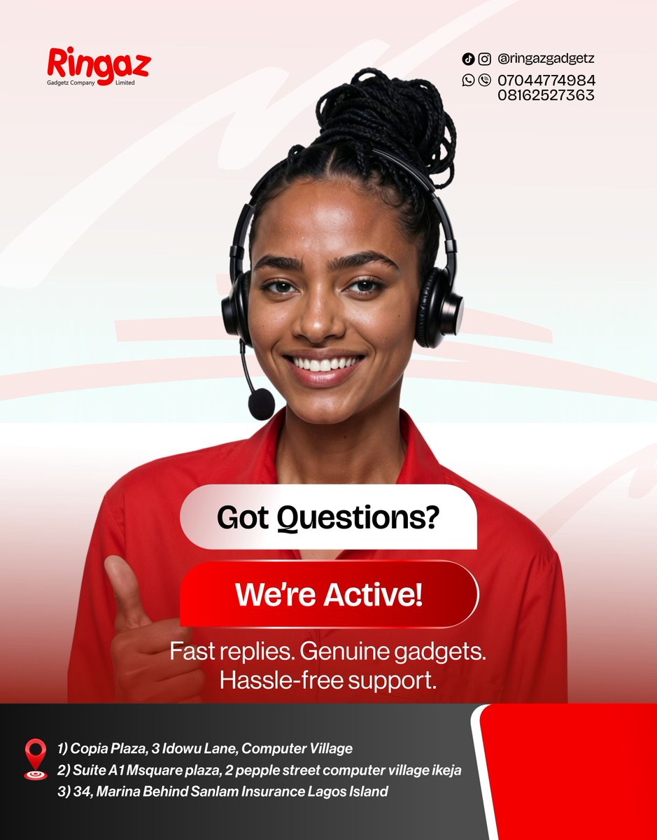 ringazworld's tweet photo. Need help choosing the right gadget? 
We’re just a message away! From expert recommendations to genuine products and speedy responses, Ringaz Gadgetz is always ready to assist. Shop with confidence and enjoy a seamless tech-buying experience.
📩 Send us a DM or visit ur stores. https://t.co/axUj7MjX7z