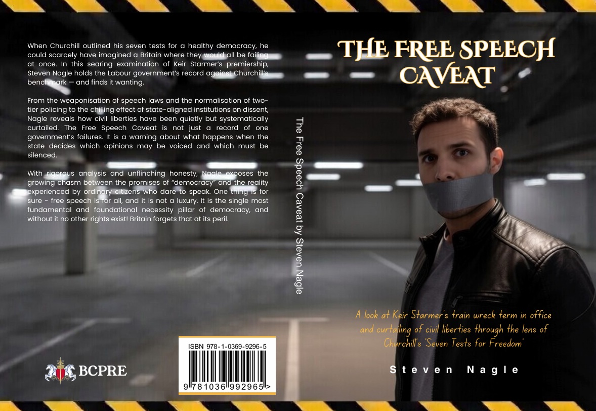 StevenNagle9's tweet photo. Only a matter of weeks until the book is released. Four weeks later I go on tour with the book across the country, delivering a talk on the erosion of civil liberties and being joined by a number of different speakers including @JeffTaylorUK @NickBuckleyMBE @harmansinghkapoor @CLActionUK and a host of others from the world of politics... indeed, we will also have a spicy combination of speakers rarely seen under the same roof... 

More speakers still to be booked. We are having to ticket these events - just £5 - to cover the cost of the hall and some of the promotion. 

"The Free Speech Caveat" will be available September 7th - £10 (those wanting an e-book, that will be cheaper as I don't have the printing costs, etc to cover).  

Since Liz Truss managed to sell about 6,500 copies of her book according to Google AI, that is my first sales target - and you wouldn't want me to sell fewer copies than Liz Truss, would you? ;)  (Sorry Liz, we love you really!)

I will be looking for a few extra pairs of hands for the events to welcome people and assist with the streaming/live-editing. If you're interested please give me a shout.