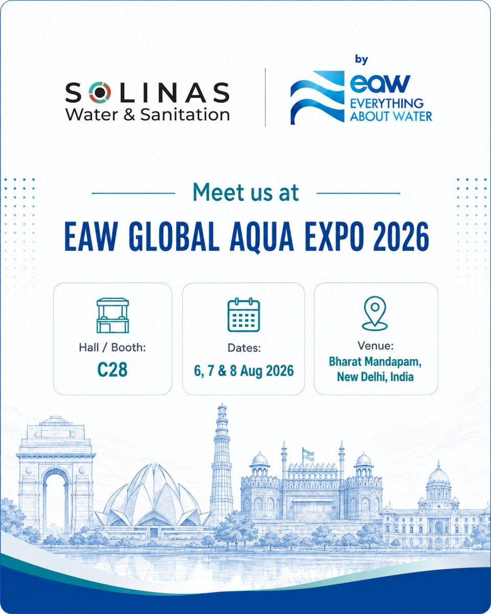 solinas_in's tweet photo. We’re excited to be at EAW Global Aqua Expo 2026!

📅 6–8 August 2026
📍 Bharat Mandapam, New Delhi, India
📌 Booth C28 https://t.co/R7zhYFI43B